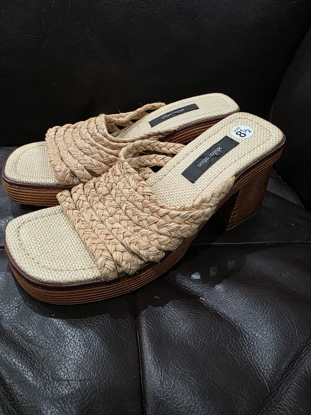 Xhilaration Natural Tan Raffia Braided Platform Mules